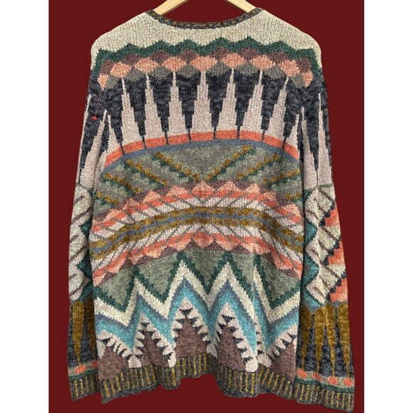 Peruvian Connection Pima Cotton Boho Geometric Cardigan Southwestern Knit XL - Picture 5 of 6